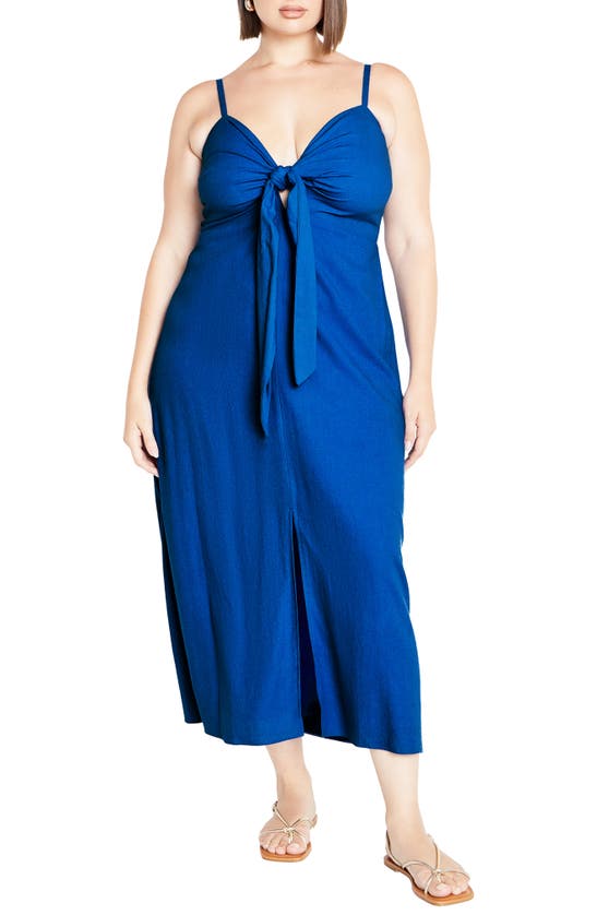 Shop City Chic Abbie Drape Midi Dress In Oly Blue