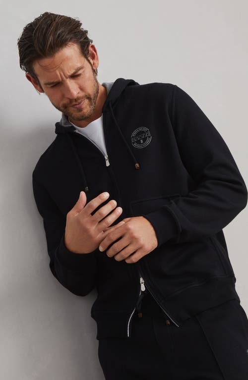 Shop Brunello Cucinelli Cotton, Cashmere And Silk French Terry Double Cloth Hooded Sweatshirt With Zipper In Black