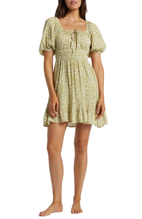 Shop Billabong Cabana Floral Puff Sleeve Minidress In Moss Joy