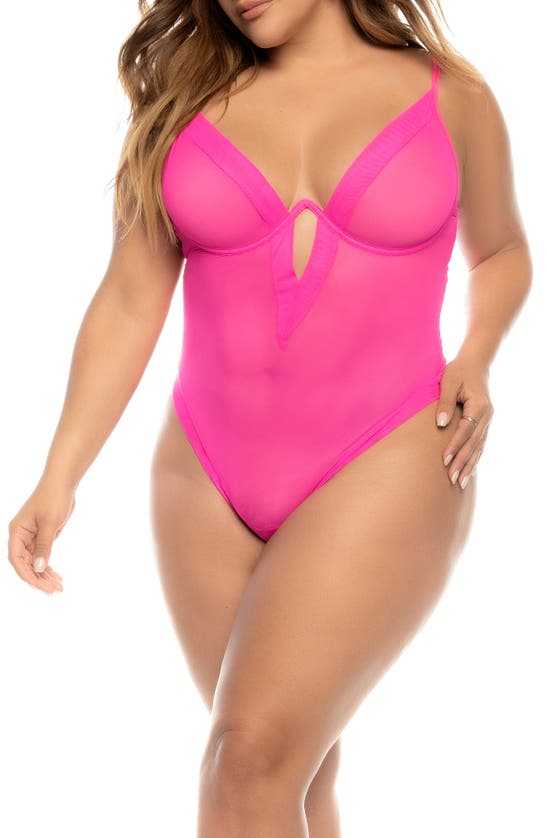 Shop Mapalé Mesh Underwire Teddy In Hot Pink