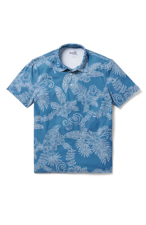 Fancy Biscus Floral Performance Polo in Blue