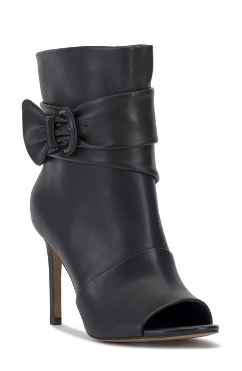 Black Suede Back Bow Platforms Ankle Stiletto High Heels Boots