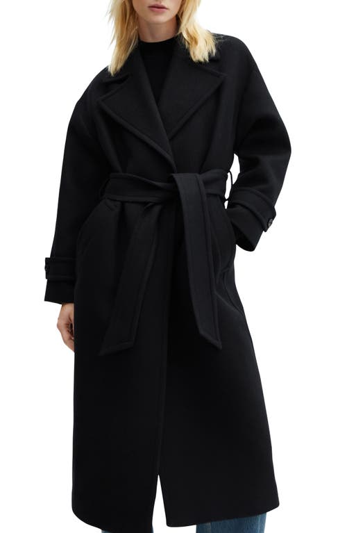 MANGO Wool Blend Garbardine Belted Coat Black at Nordstrom,