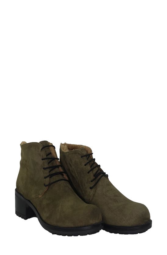 Andrea Carrano Pellicca Genuine Shearling Lined Bootie In Military Green Suede