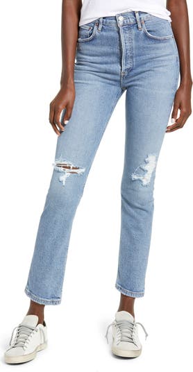 AGOLDE Riley Ripped Super High Waist Crop Straight Leg Jeans | Nordstrom
