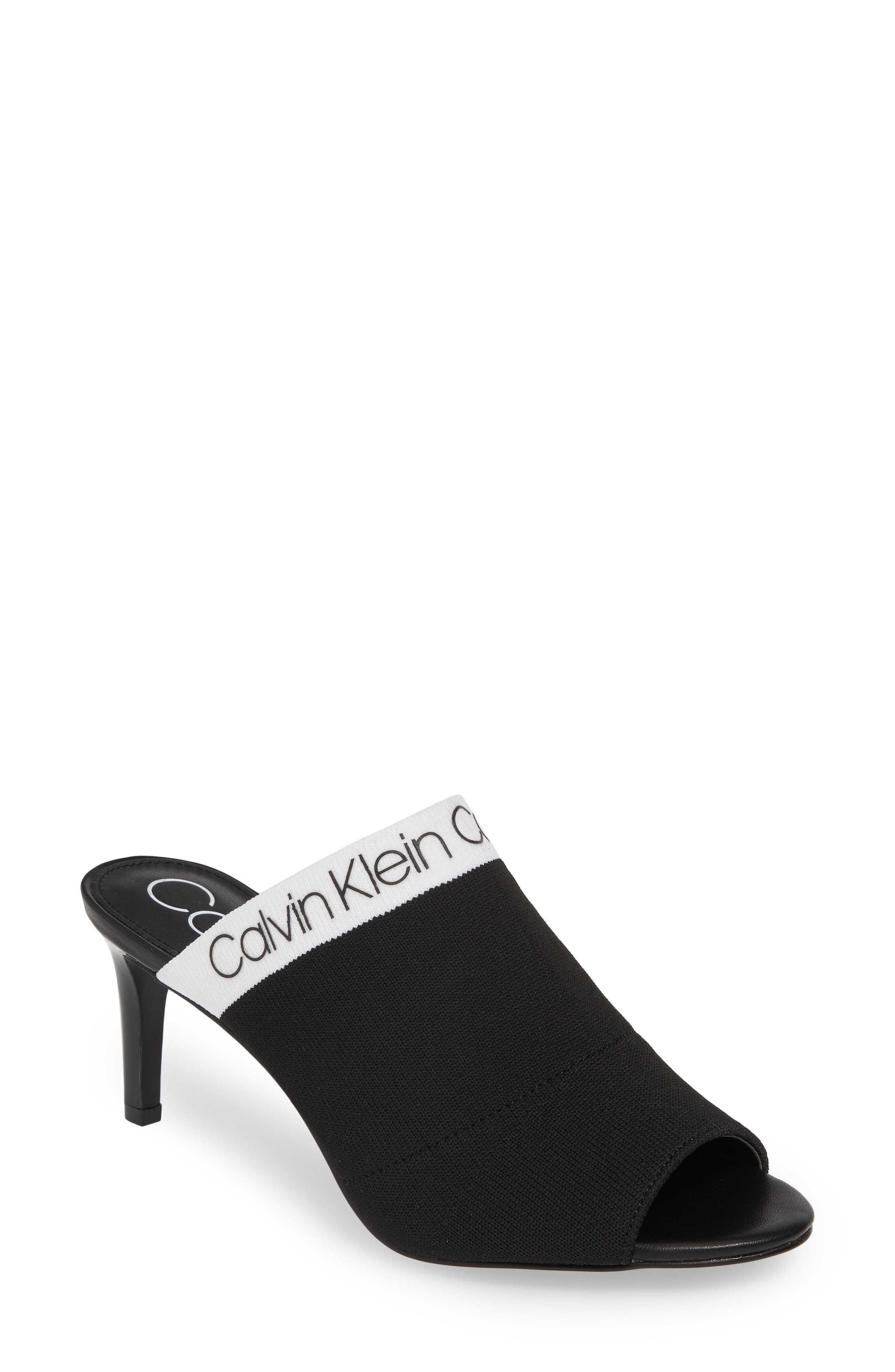Calvin Klein Coraline Peep Toe Knit Mule- Black