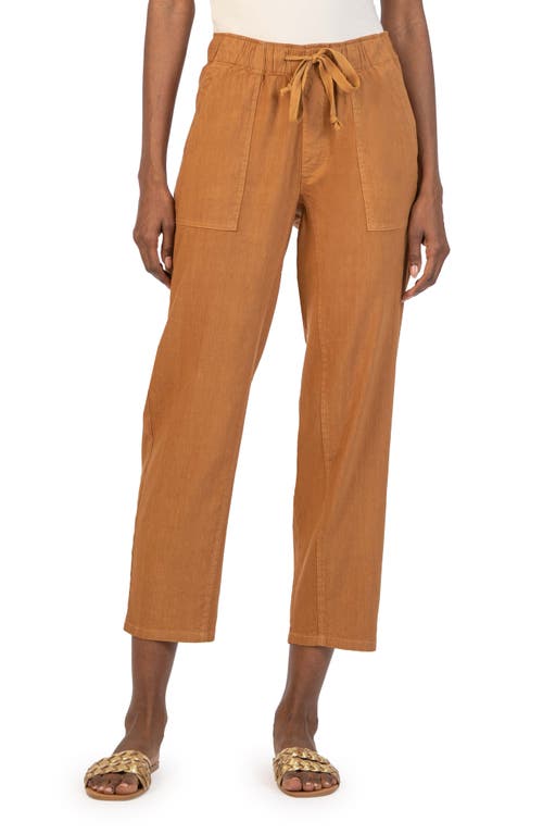 KUT from the Kloth Rosalie Linen Blend Drawstring Ankle Pants in Whiskey