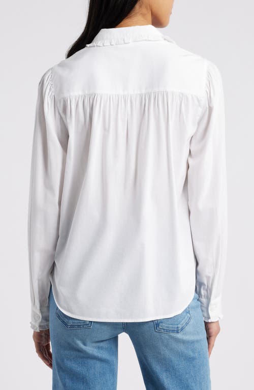 Shop Beachlunchlounge Ciara Ruffle Trim Button-up Shirt In White