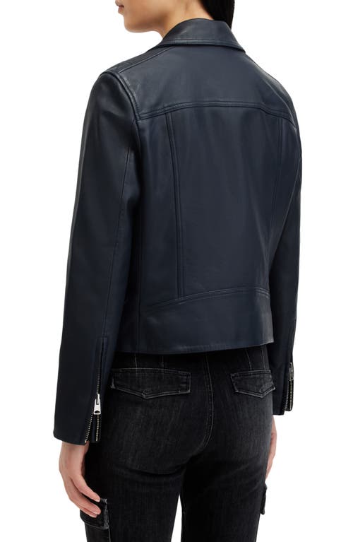 Shop Allsaints Dalby Leather Biker Jacket In Midnight Blue