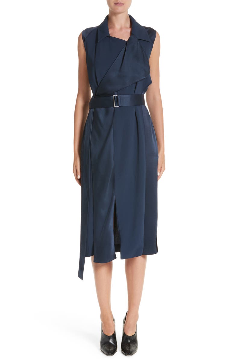 JASON WU COLLECTION Jason Wu Crepe Back Satin Belted Wrap Dress, Main, color, NAVY