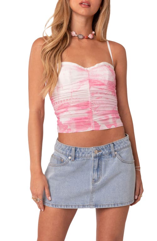 EDIKTED Evelyn Print Ruched Crop Camisole Pink at Nordstrom,
