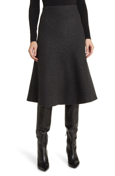 Pure Wool Midi A-Line Skirt