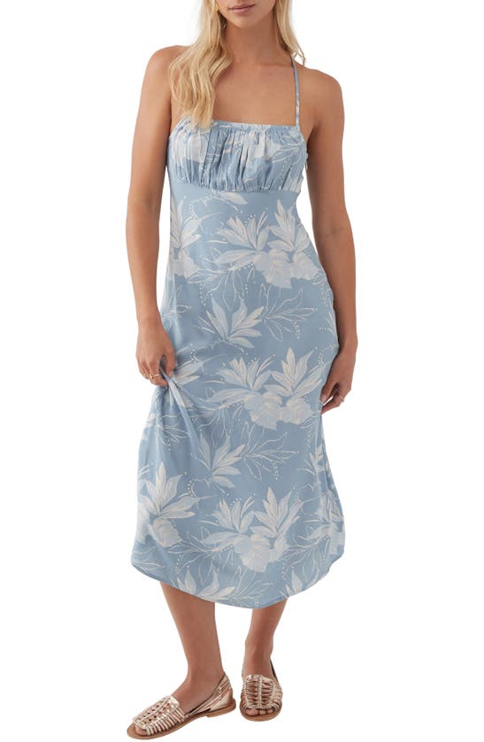 O'neill Taya Palm Frond Ruched Dress In Chambray
