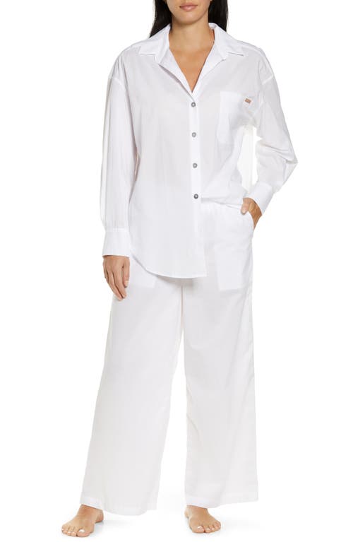 Long Sleeve Button-Up Airy Cotton Pajamas in Sincere White