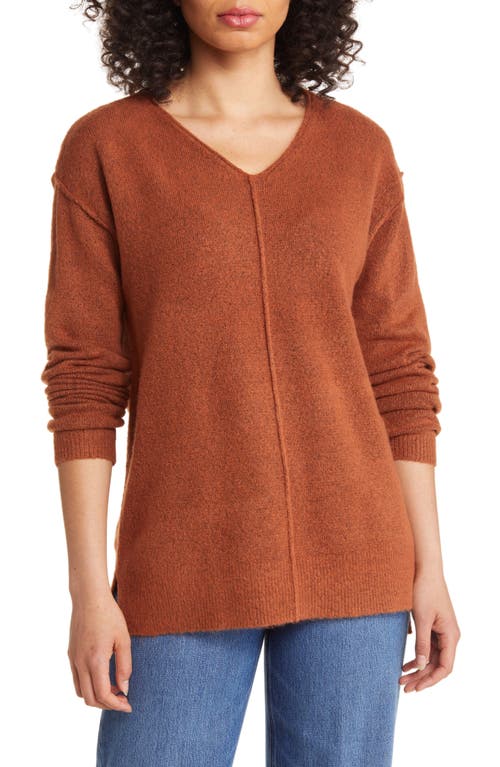 caslon(r) Women's High/Low V-Neck Sweater in Rust Sequoia