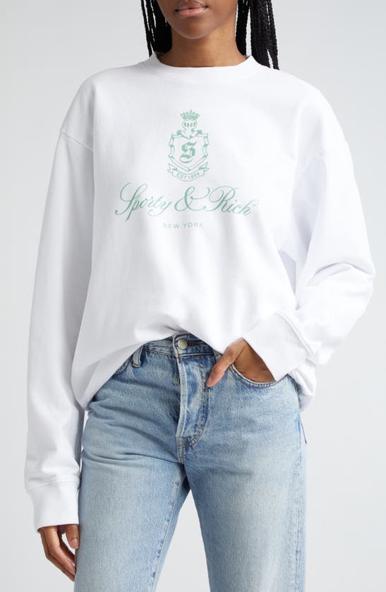 Shop Sporty And Rich Vendome Cotton Graphic Sweatshirt In White