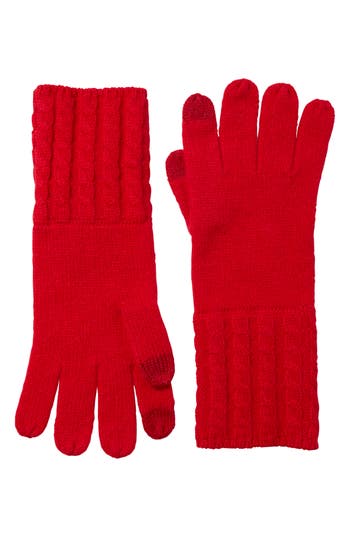 Amicale Cable Knit Cuff Cashmere Gloves In Red