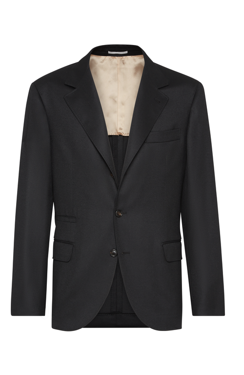 Shop Brunello Cucinelli Virgin Wool Flannel Deconstructed Blazer In Black