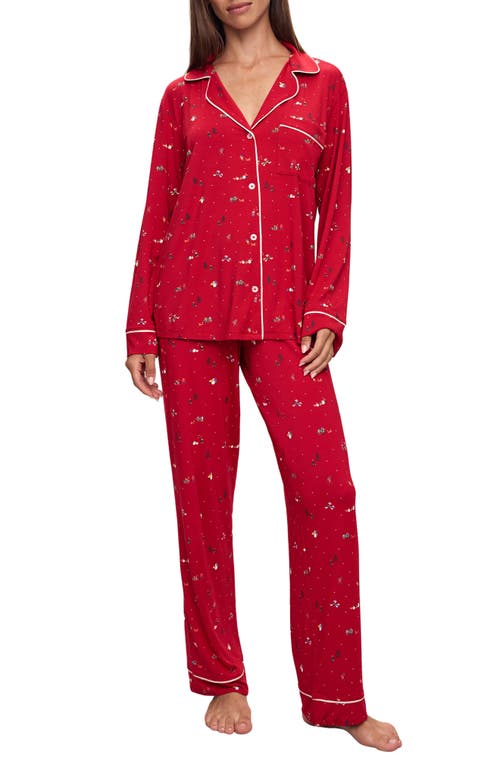 Shop Eberjey Gisele Print Jersey Knit Pajamas In Winter Wonderland Haute Red