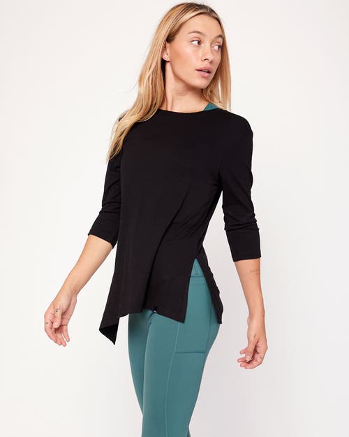 Shop Rebody Active Anen Side Tie 3/4 Sleeve Top In Metropolis Black