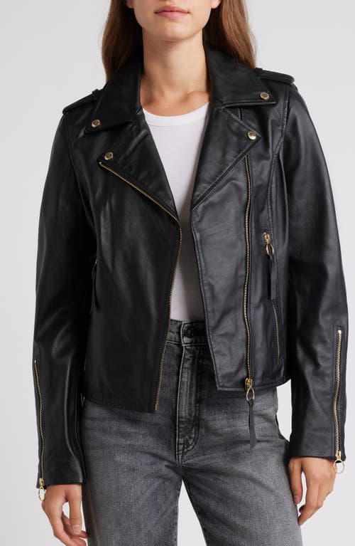 Shop Sam Edelman Leather Moto Jacket In Black