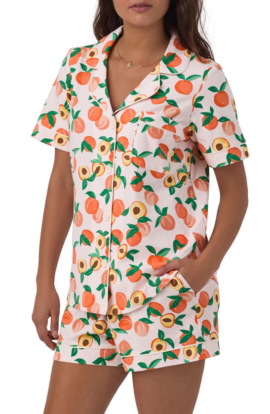 Shop Bedhead Pajamas Print Stretch Organic Cotton Jersey Short Pajamas In Peachy Keen