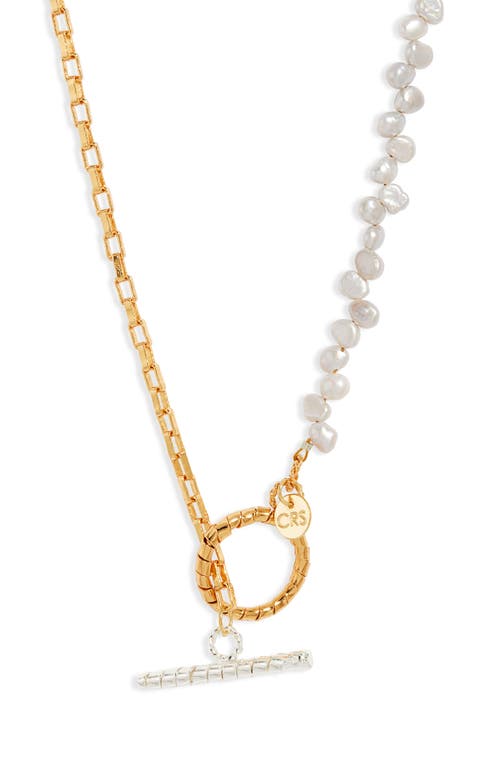 Afternoon Wine Pearl & Chain Toggle Pendant Necklace in Gold And Silver