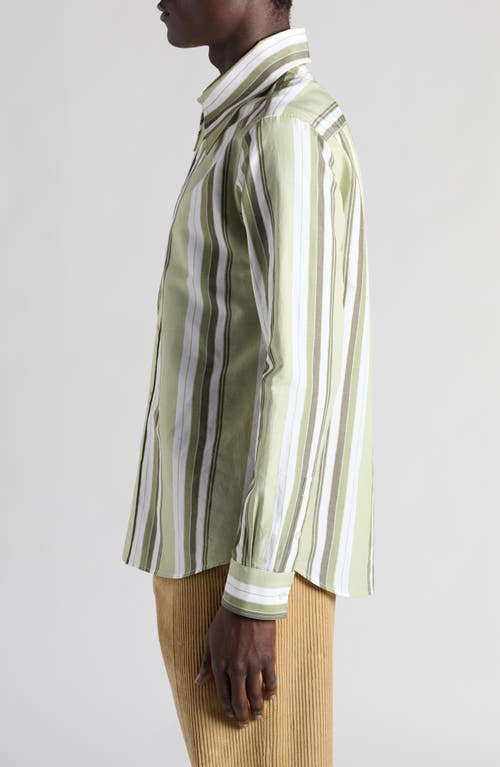 Shop Bottega Veneta Stripe Cotton & Linen Button-up Shirt In Pale Green/white