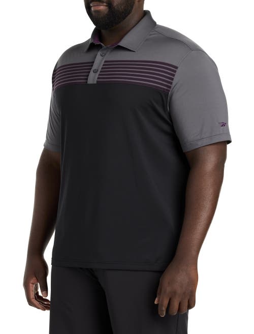 Reebok Performance Chest Striped Polo Shirt in Blk Gry Midnght Plum 