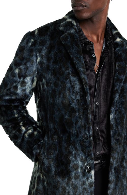 Shop John Varvatos Templeton Animal Print Faux Fur Topcoat In Navy