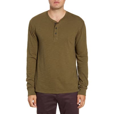 French Connection Long Sleeve Slub Henley, Green