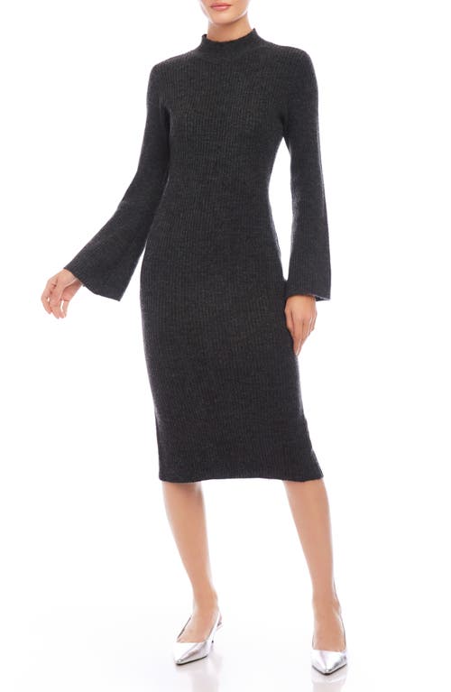 Shop Fifteen Twenty Mock Neck Long Sleeve Rib Sweater Dress In Charcoal