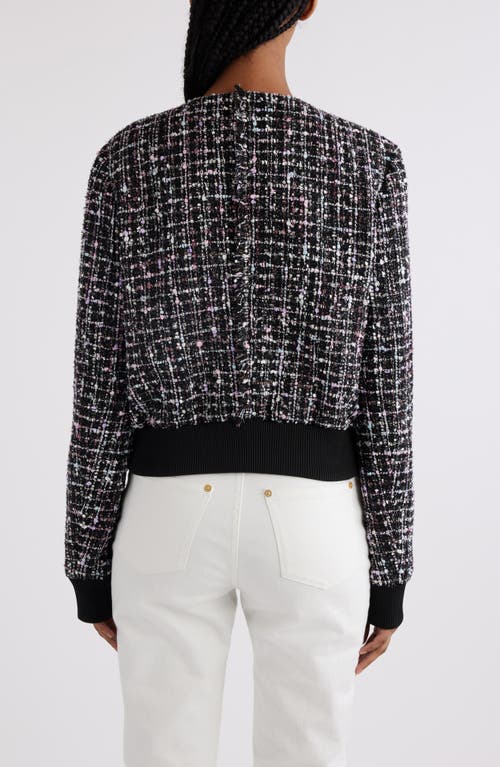 Shop Balmain Button-up Tweed Bomber Jacket In Eah Black Multi