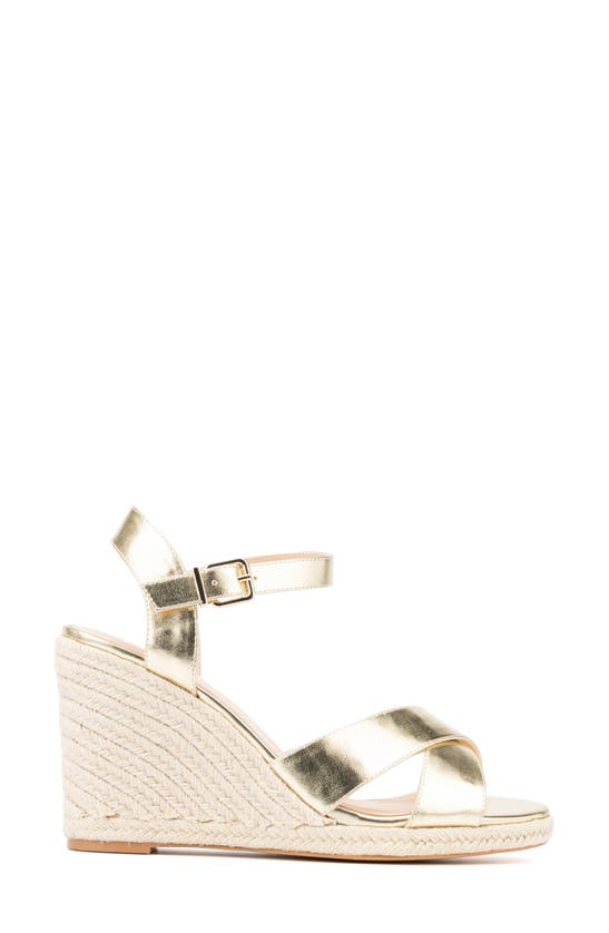 Fashion To Figure Irene Metallic Espadrille Wedge Sandal In Gold