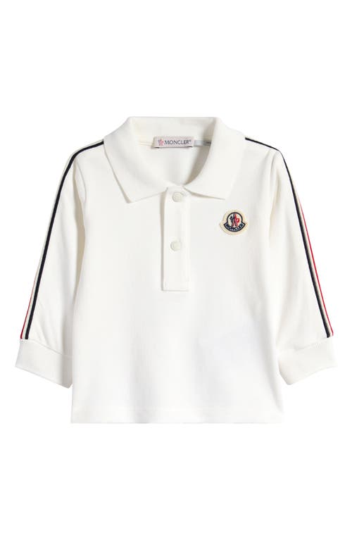 Shop Moncler Kids' Long Sleeve Stretch Cotton Polo In White