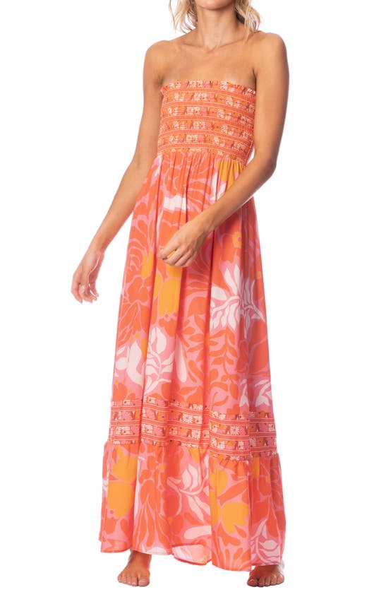 Shop Maaji Bewitched Floral Strapless Cover-up Maxi Dress In Orange
