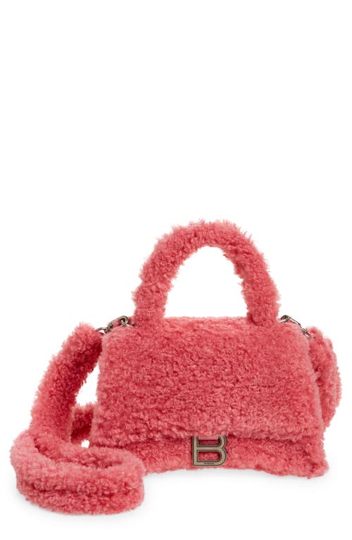 Balenciaga Small Hourglass Faux Shearling Top Handle Bag in Sweet Pink at Nordstrom