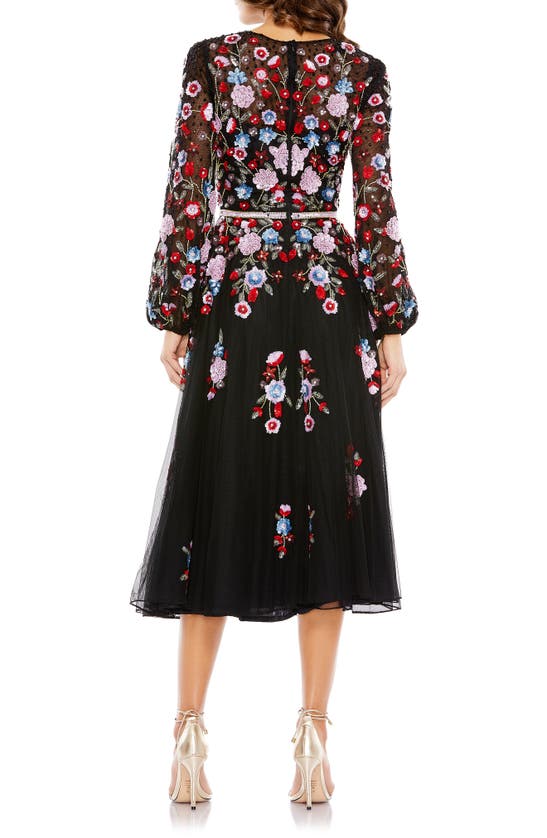 Shop Mac Duggal Sequin Floral Long Sleeve A-line Dress In Black Multi