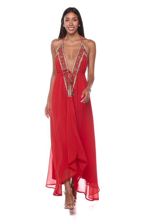 Ranee's Ranees Embellished Cover-up Halter Dress In Red