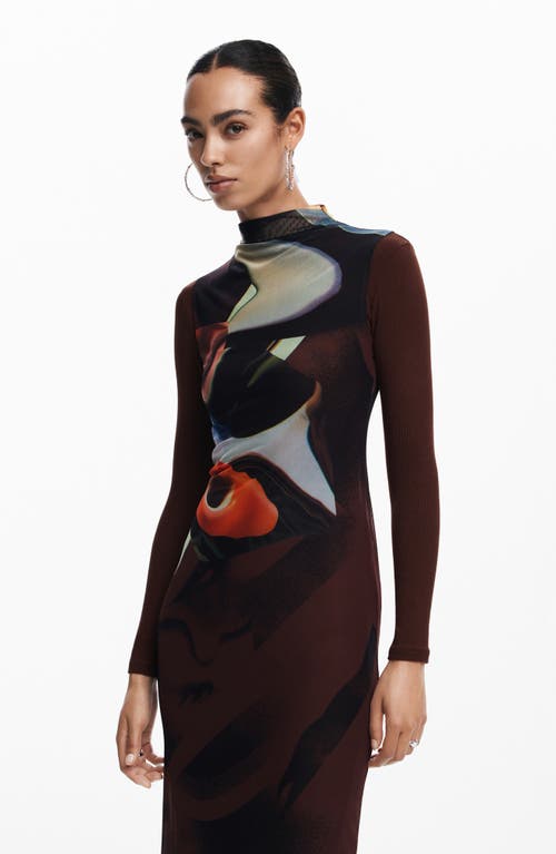 Desigual Brown Polyester Dress In Mix