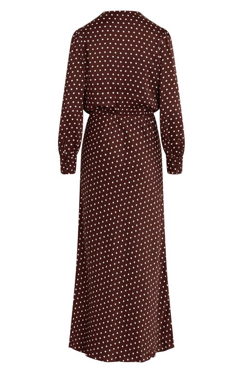 Shop Favorite Daughter The Nita Long Sleeve Satin Maxi Dress In Sangria Ditsy Dot