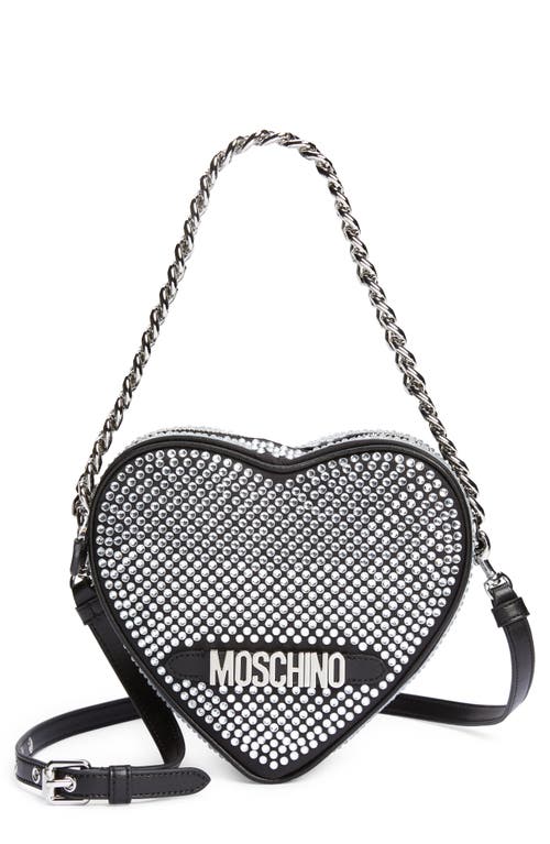 Moschino Heart Crystal Embellished Handbag in Fantasy Print Black at Nordstrom