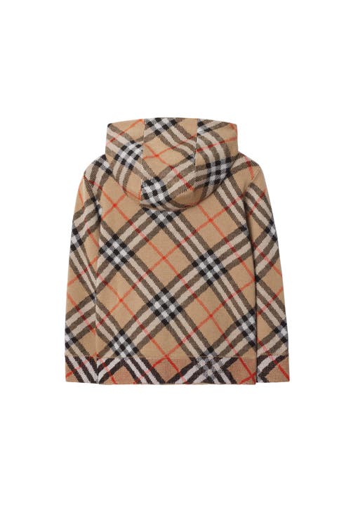 Burberry Childrens Check Wool Zip Hoodie In Sand