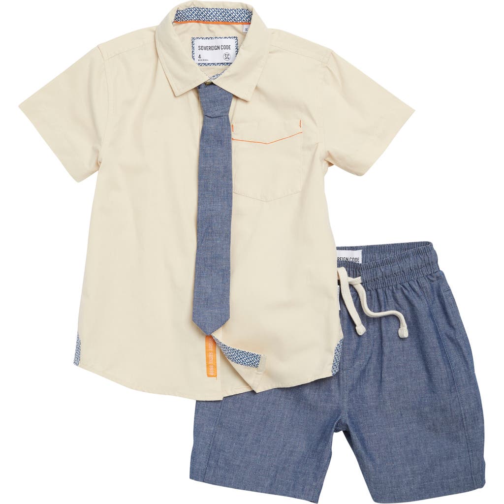 Sovereign Code Kids' Driver Locate Cotton Shirt, Tie & Shorts Set In White