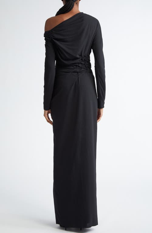 Shop Versace Long Sleeve One-shoulder Gown In Black