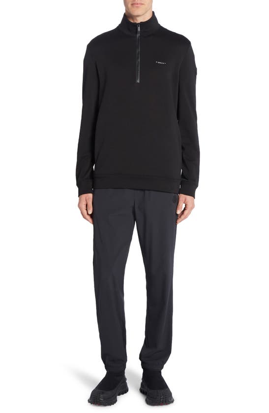 Shop Moncler Cotton Fleece Half Zip Sweatshirt In Black
