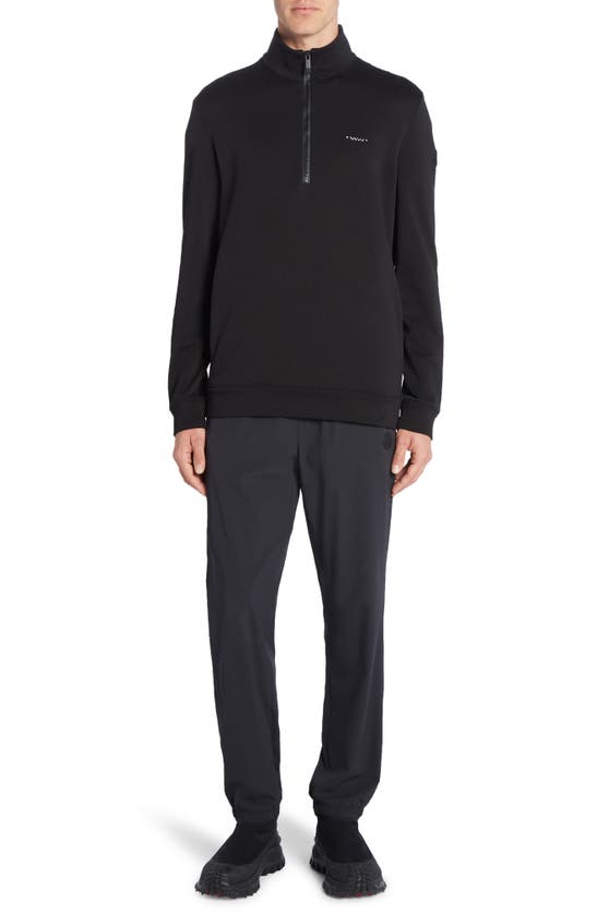 Moncler Cotton Fleece Half Zip Sweatshirt In Black