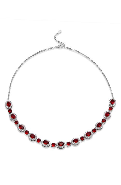 Cubic Zirconia Halo Necklace in Red