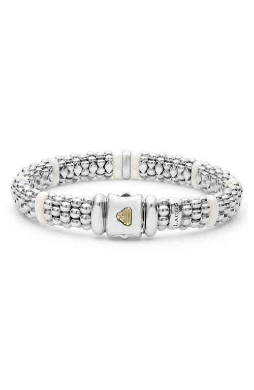 Lagos Sterling Silver And Gold White Caviar White Ceramic Diamond Link Bracelet In Silver/diamond