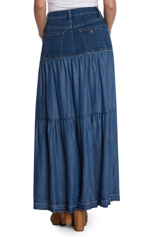 Shop Wash Lab Denim Contrast Tiered Denim Maxi Skirt In Concert Blue